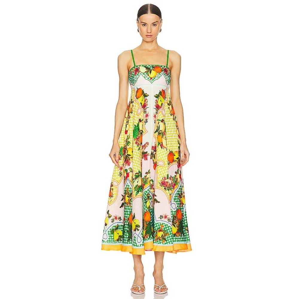 ALÉMAIS Alemais Lemonis Sundress Citrus Print Linen Midi Dress Size 12 - Picture 8 of 12